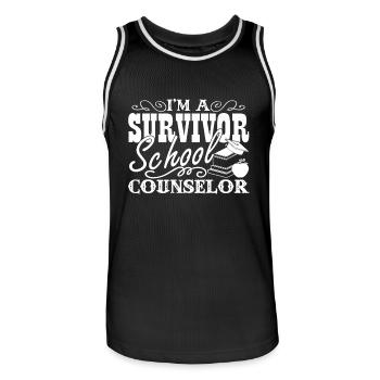 Survivor School Counselor - Men's Basketball Jersey - black/white - Front - AI Model Male 185 dark (185cm)