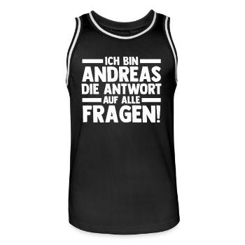 Vorname Andreas - Männer Basketball-Trikot - Schwarz/Weiß - Vorne - AI Model Male 185 dark (185cm)