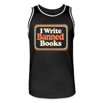 I Write Banned Books 18 - Männer Basketball-Trikot - Schwarz/Weiß - Vorne - AI Model Male 185 dark (185cm)