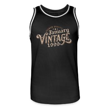 January 1999 | 1999 January Vintage Birthday - Men's Basketball Jersey - black/white - Front - AI Model Male 185 dark (185cm)