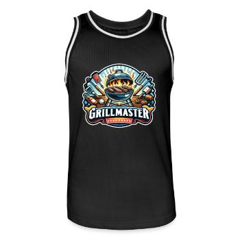 GrillMaster - Grill Illustration - Men's Basketball Jersey - black/white - Front - AI Model Male 185 dark (185cm)
