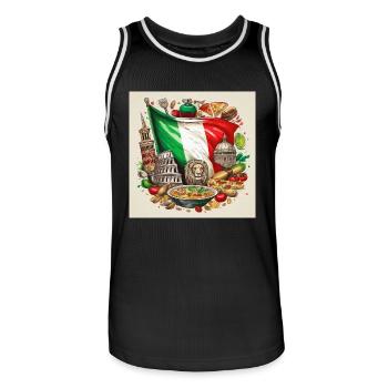 Italian Flag with Iconic Landmarks and Food Art - Men's Basketball Jersey - black/white - Front - AI Model Male 185 dark (185cm)