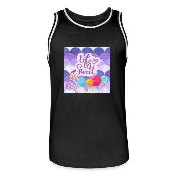 Life Is Sweet - Colourful Candy Lollipop Design - Men's Basketball Jersey - black/white - Front - AI Model Male 185 dark (185cm)