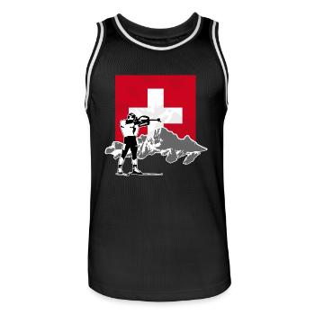 Biathlon - Swiss Flag - Männer Basketball-Trikot - Schwarz/Weiß - Vorne - AI Model Male 185 dark (185cm)