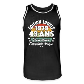 Cadeau 43 ans d'excellence / Édition limitée 1979 - Maillot de basket Homme - noir/blanc - Devant - AI Model Male 185 dark (185cm)