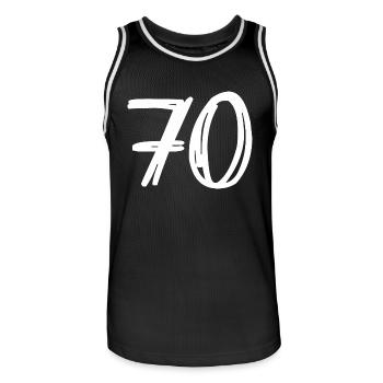 70 JAHRE. 70-JÄHRIGES JUBILÄUM. GEBURTSTAG 70 JAHRE. 70 - Männer Basketball-Trikot - Schwarz/Weiß - Vorne - AI Model Male 185 dark (185cm)
