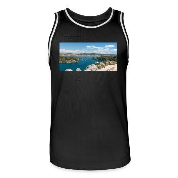 Panoramablick Primošten, Šibenik-Knin, Kroatien - Männer Basketball-Trikot - Schwarz/Weiß - Vorne - AI Model Male 185 dark (185cm)