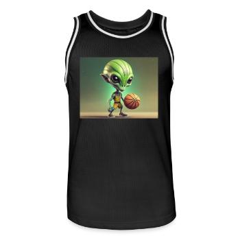 niedliche kleine grüne retro vintage alien basketball - Männer Basketball-Trikot - Schwarz/Weiß - Vorne - AI Model Male 185 dark (185cm)