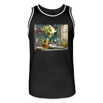 cute little green retro vintage alien everyday - Men's Basketball Jersey - black/white - Front - AI Model Male 185 dark (185cm)