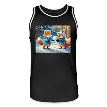 cute little fiend fox everyday life – playing snow - Men's Basketball Jersey - black/white - Front - AI Model Male 185 dark (185cm)