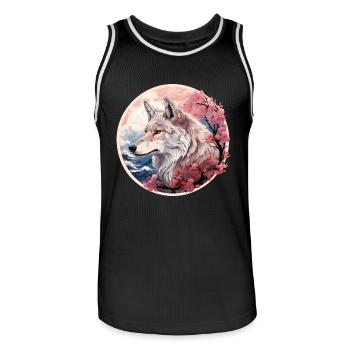 Japanischer Wolf, Kirschblüte - Männer Basketball-Trikot - Schwarz/Weiß - Vorne - AI Model Male 185 dark (185cm)