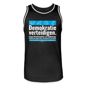 Mimikama Demokratie verteidigen - Männer Basketball-Trikot - Schwarz/Weiß - Vorne - AI Model Male 185 dark (185cm)