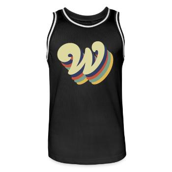 Retro Letter w - Men's Basketball Jersey - black/white - Front - AI Model Male 185 dark (185cm)