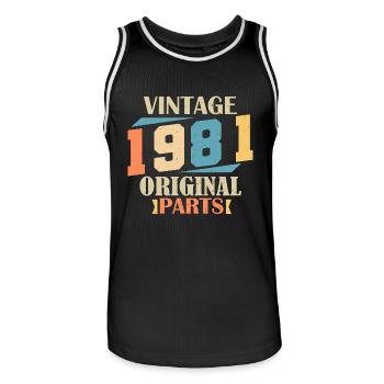 Mois 1981. Cadeau d'anniversaire 1981. 43 ans Birt - Maillot de basket Homme - noir/blanc - Devant - AI Model Male 185 dark (185cm)