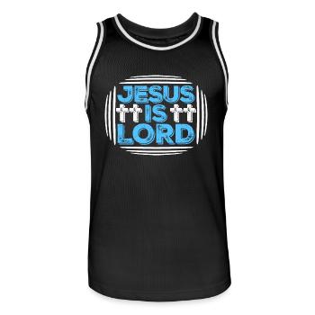 Jesus Is Lord Believe Cross Christ Faith Christian - Men's Basketball Jersey - black/white - Front - AI Model Male 185 dark (185cm)