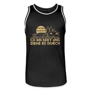 Happy Camper - Coole Sprüche für Outdoor-Enthusias - Männer Basketball-Trikot - Schwarz/Weiß - Vorne - AI Model Male 185 dark (185cm)