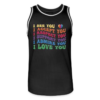 Stolz - Akzeptieren Respekt Unterstützen Bewundern Lieben - Männer Basketball-Trikot - Schwarz/Weiß - Vorne - AI Model Male 185 dark (185cm)