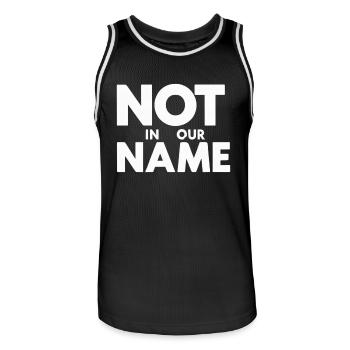 NOT IN OUR NAME - Männer Basketball-Trikot - Schwarz/Weiß - Vorne - AI Model Male 185 dark (185cm)