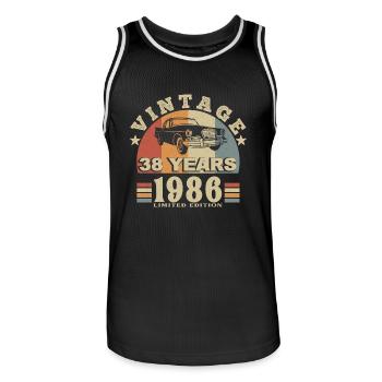 vintage 1986 né en 1986 38 ans anniversaire - Maillot de basket Homme - noir/blanc - Devant - AI Model Male 185 dark (185cm)