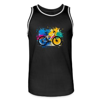 illustration,VTT,vélo de route,graffiti,coloré - Maillot de basket Homme - noir/blanc - Devant - AI Model Male 185 dark (185cm)