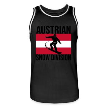 Austrian Snow Division Snowboard Tee - Männer Basketball-Trikot - Schwarz/Weiß - Vorne - AI Model Male 185 dark (185cm)