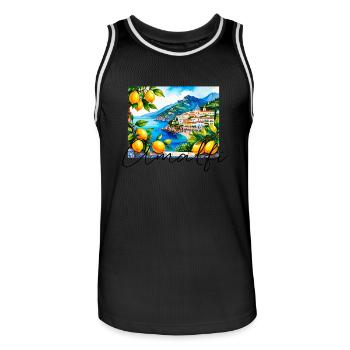 Amalfi, Lemons, Porcelain, Landscape, Lemon - Men's Basketball Jersey - black/white - Front - AI Model Male 185 dark (185cm)