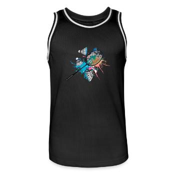 badminton, badminton, coloré, peinture, graffiti - Maillot de basket Homme - noir/blanc - Devant - AI Model Male 185 dark (185cm)