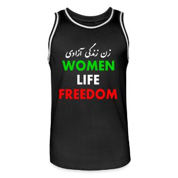 Women life freedom - Men's Basketball Jersey - black/white - Front - AI Model Male 185 dark (185cm)