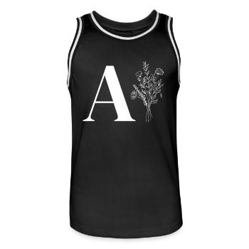 Minimalist Flower Bag - Men's Basketball Jersey - black/white - Front - AI Model Male 185 dark (185cm)