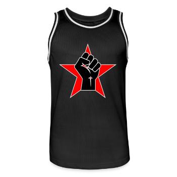 Raised Fist Logo 2 - Men's Basketball Jersey - black/white - Front - AI Model Male 185 dark (185cm)