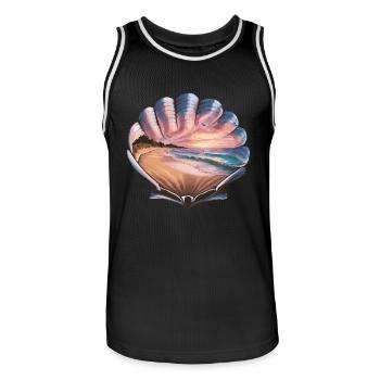 Muschel Strand Szene Serene Ozean Landschaft - Männer Basketball-Trikot - Schwarz/Weiß - Vorne - AI Model Male 185 dark (185cm)