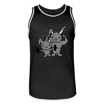 2 Lapins Bodybuilder Gym Muscles Fort Équipe de fitness - Maillot de basket Homme - noir/blanc - Devant - AI Model Male 185 dark (185cm)
