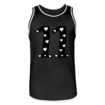 11 Anniversaire avec cœur - Maillot de basket Homme - noir/blanc - Devant - AI Model Male 185 dark (185cm)
