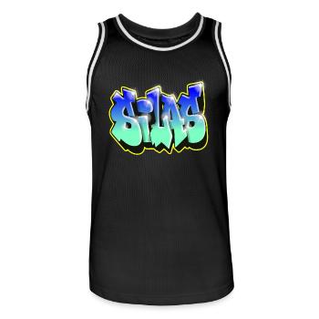 Graffiti SILAS BLEU CADEAU ANNIVERSAIRE NAISSANCE - Maillot de basket Homme - noir/blanc - Devant - AI Model Male 185 dark (185cm)