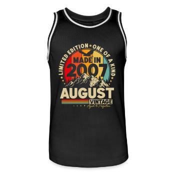 August 2007 Vintage Vintage Retro Birthday - Men's Basketball Jersey - black/white - Front - AI Model Male 185 dark (185cm)