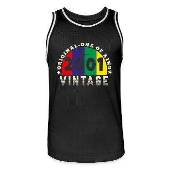 Jahrgang 2001 Retro - Bursdag - Männer Basketball-Trikot - Schwarz/Weiß - Vorne - AI Model Male 185 dark (185cm)