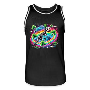 Dino St. Patrick's Day Skelett Kleeblatt - Männer Basketball-Trikot - Schwarz/Weiß - Vorne - AI Model Male 185 dark (185cm)