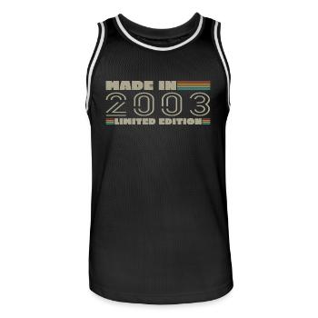Jahrgang 2003 2003 Jahrgang 2003 Geburtstagsgeschenk - Männer Basketball-Trikot - Schwarz/Weiß - Vorne - AI Model Male 185 dark (185cm)