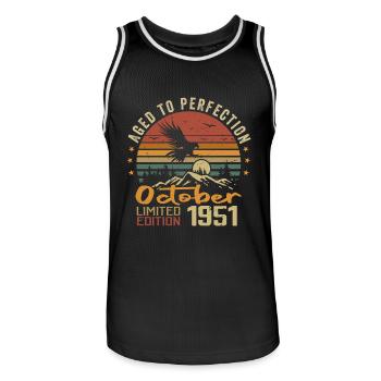Jahrgang Oktober 1951 - Oktober 1951 Retro Geschenk - Männer Basketball-Trikot - Schwarz/Weiß - Vorne - AI Model Male 185 dark (185cm)