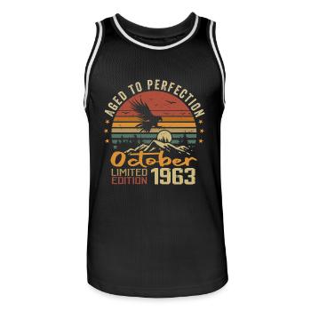 Vintage October 1963 - October 1963 Retro Gift - Men's Basketball Jersey - black/white - Front - AI Model Male 185 dark (185cm)