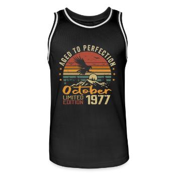 Vintage October 1977 - October 1977 Retro Gift - Men's Basketball Jersey - black/white - Front - AI Model Male 185 dark (185cm)
