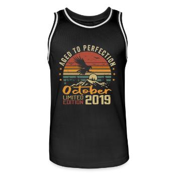 Vintage Octobre 2019 - Cadeau Rétro Octobre 2019 - Maillot de basket Homme - noir/blanc - Devant - AI Model Male 185 dark (185cm)