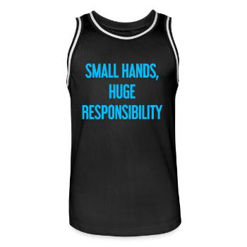 Kleine Hände, riesige Verantwortung Eltern-Spruch - Männer Basketball-Trikot - Schwarz/Weiß - Vorne - AI Model Male 185 dark (185cm)