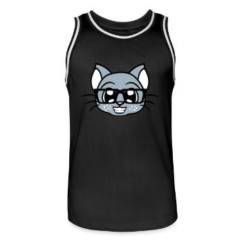 Schlaue Nerd Katze Hornbrille Geek Kätzchen Brille - Männer Basketball-Trikot - Schwarz/Weiß - Vorne - AI Model Male 185 dark (185cm)