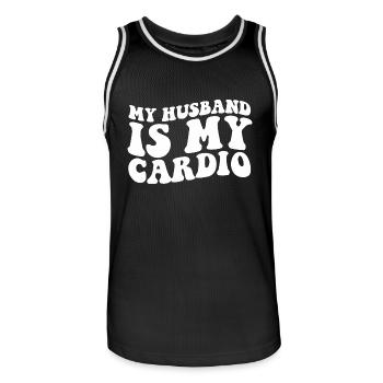 My Husband is My Cardio - Men's Basketball Jersey - black/white - Front - AI Model Male 185 dark (185cm)