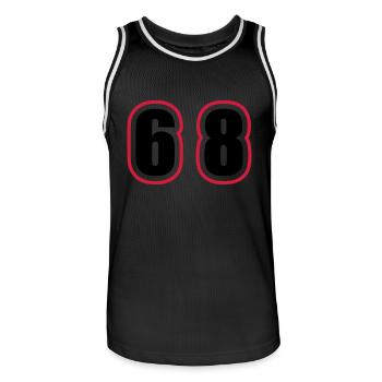 68 Zahl College - Männer Basketball-Trikot - Schwarz/Weiß - Vorne - AI Model Male 185 dark (185cm)