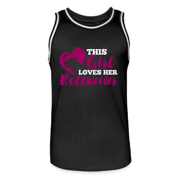 Chien / Rottweiler: Cette fille aime son Rottweiler - Maillot de basket Homme - noir/blanc - Devant - AI Model Male 185 dark (185cm)