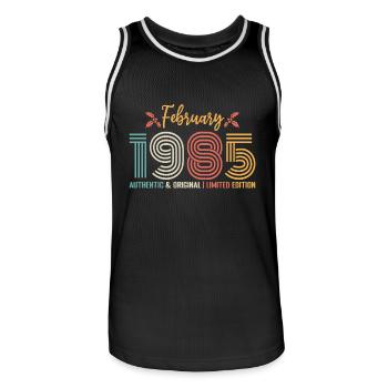 February 1985 Anniversary February 1985 Retro - Men's Basketball Jersey - black/white - Front - AI Model Male 185 dark (185cm)