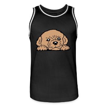 Chiot chien mensonges bon mignon fidèle doux regard doux - Maillot de basket Homme - noir/blanc - Devant - AI Model Male 185 dark (185cm)