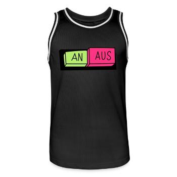 An / Aus Schalter - Männer Basketball-Trikot - Schwarz/Weiß - Vorne - AI Model Male 185 dark (185cm)